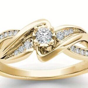 18k Plated Golden Elegant Promise Ring Shining Zirconia Engagement Wedding Ring